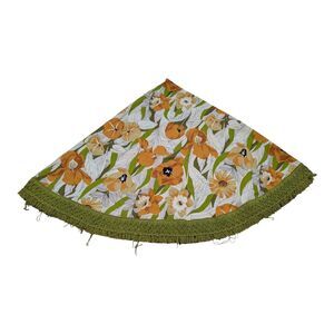 Round Terry Table Cloth w/ Fringe Green Orange Patio Table Covering 60”
